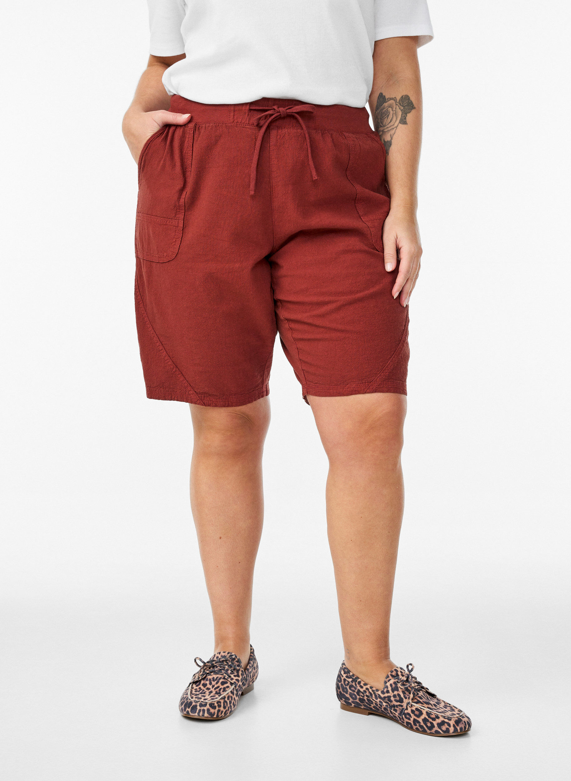 ZizzifashionLoose cotton shorts with pockets, Red, Model image number 3
