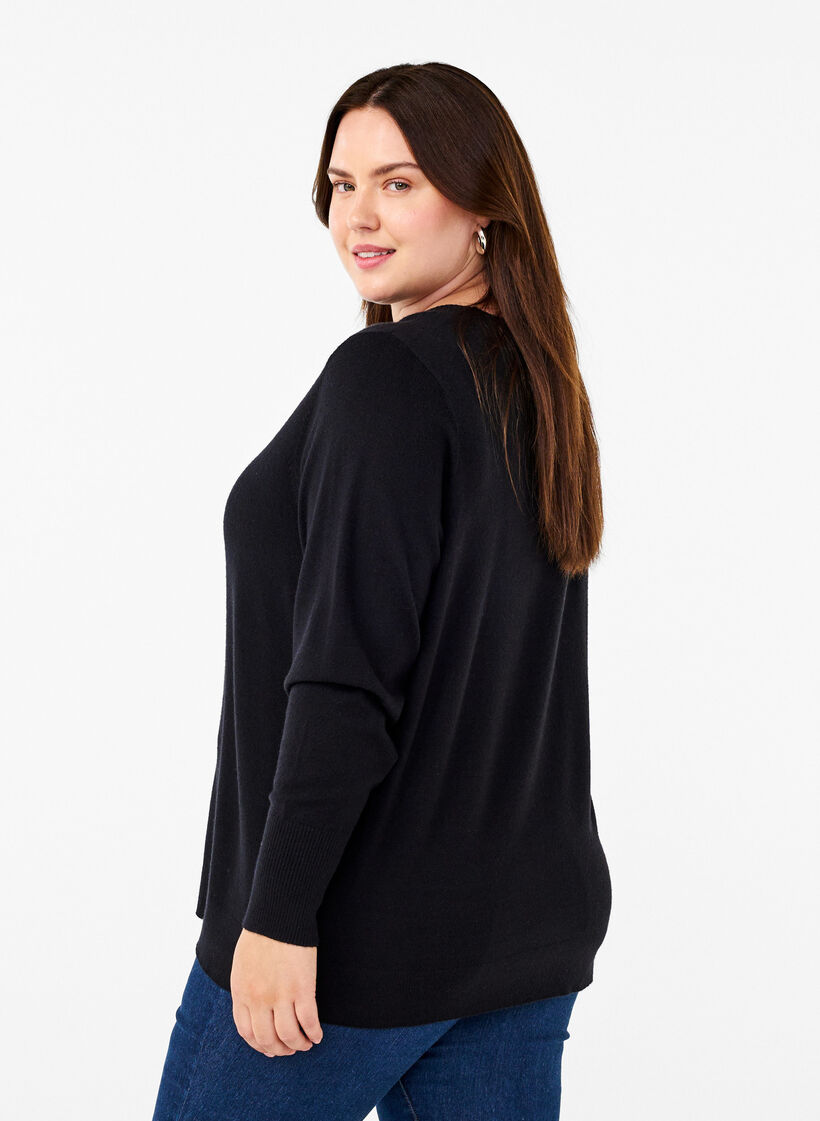 Knitted blouse with a round neck, Black, Model image number 2