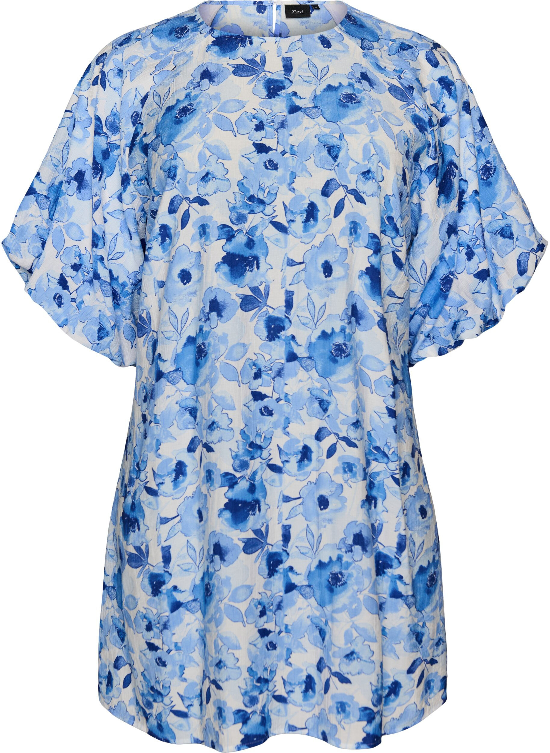Short viscose dress with balloon sleeves