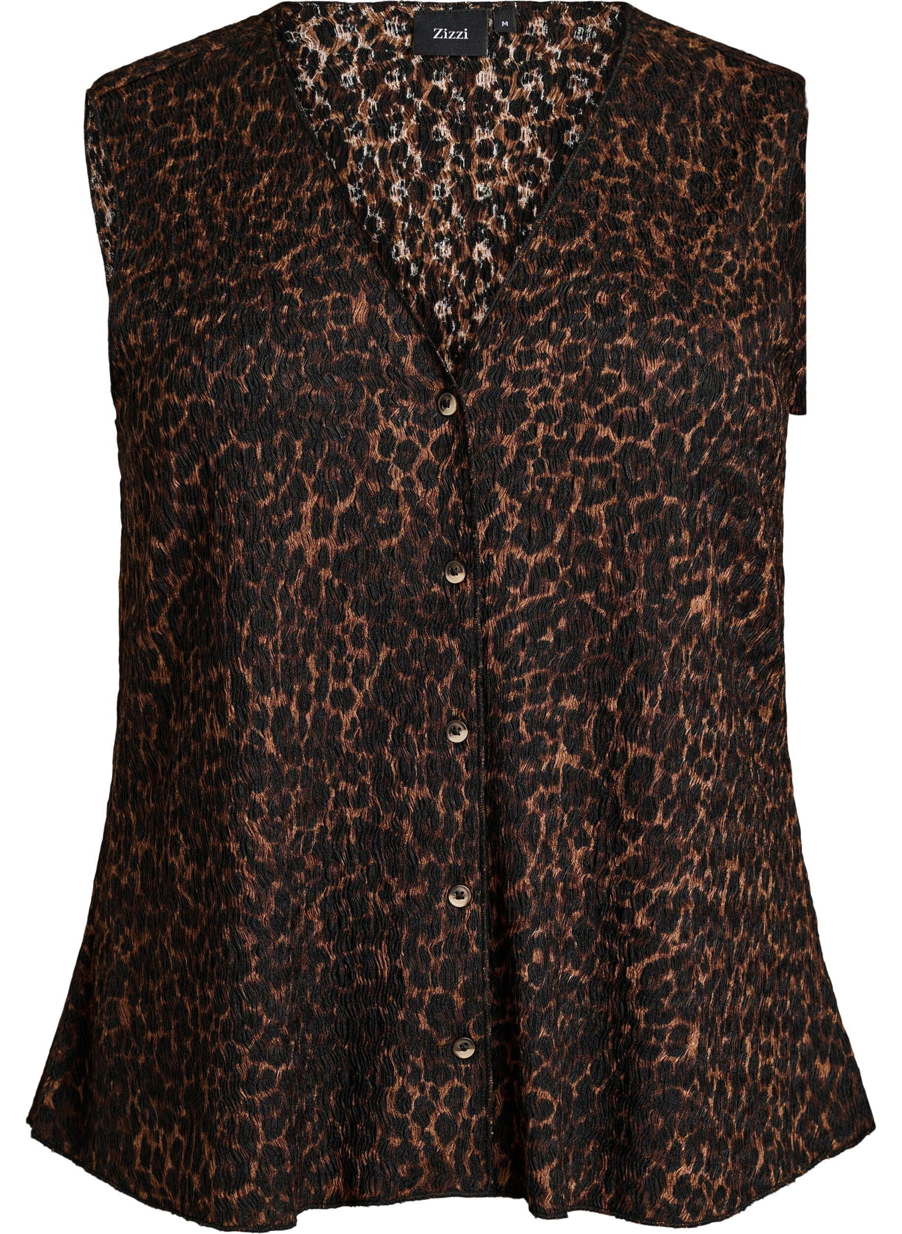 Zizzifashion Sleeveless top with a wavy texture and button fastening, Brown, Packshot image number 0