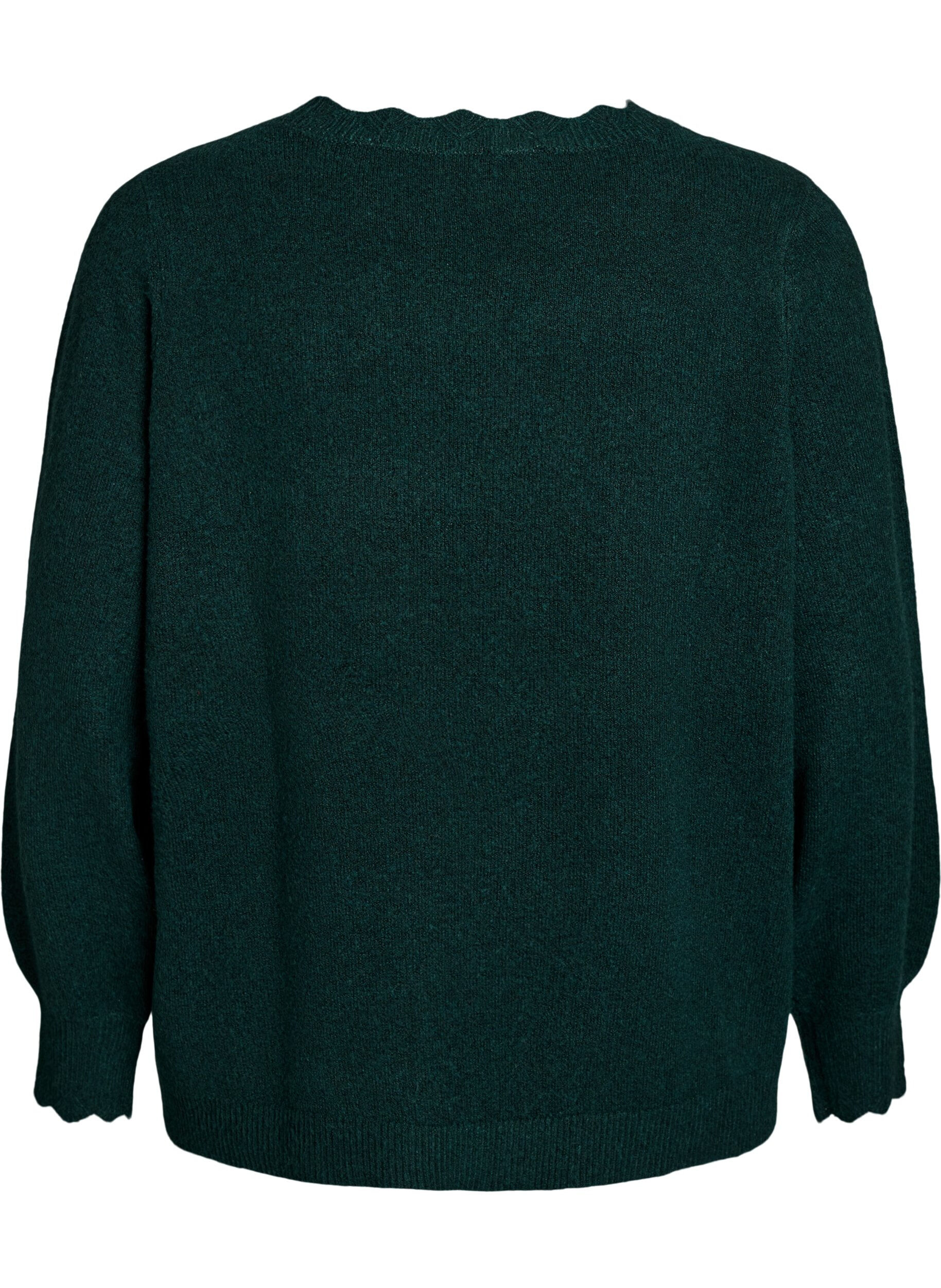 ZizzifashionKnitted blouse with wavy edges, Green, Packshot image number 1