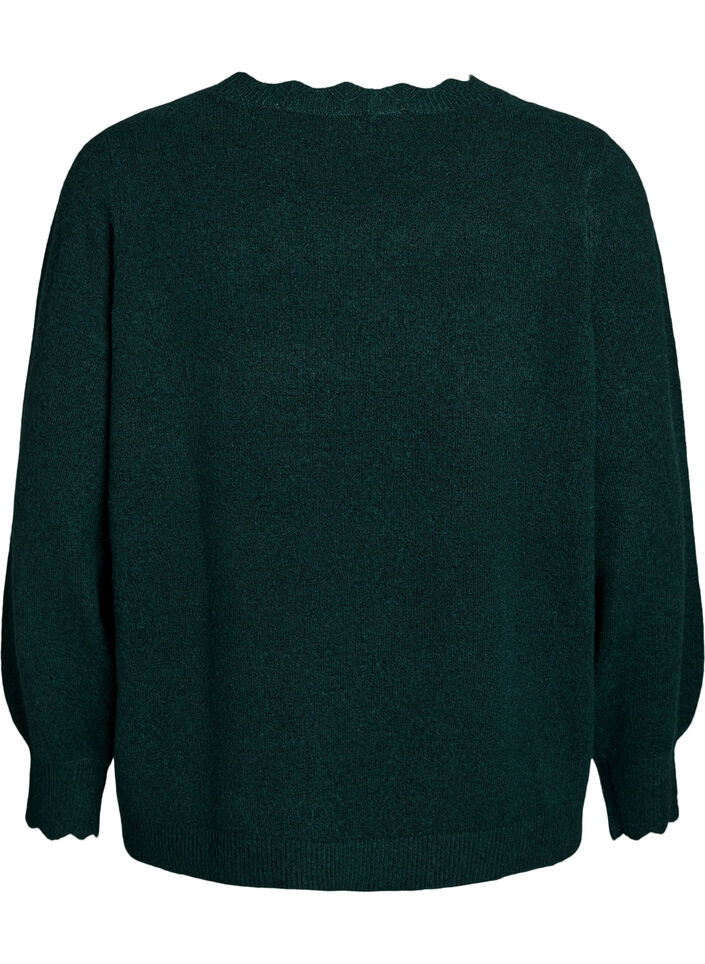 Knitted blouse with wavy edges, Green, Packshot image number 1