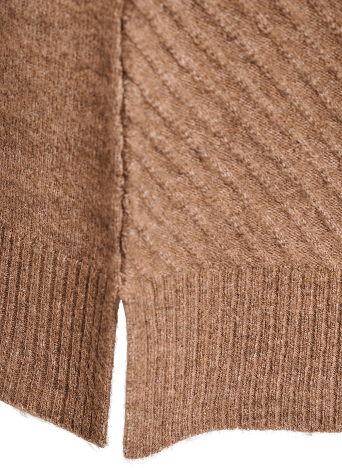 Short knitted dress with a V-shaped textured pattern, Brown, Packshot image number 3
