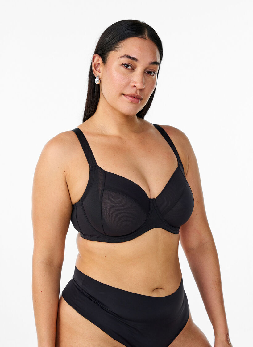 Full cover basic bra in mesh, Black, Model image number 0