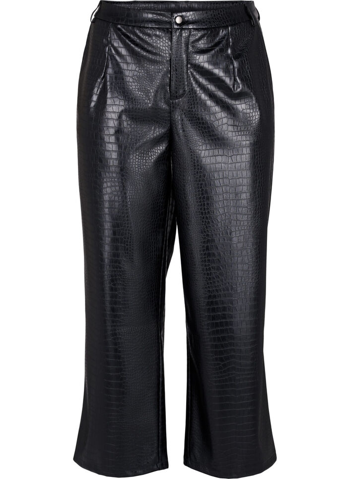 Imitation leather pants with width, Black, Packshot image number 0