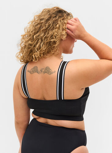 Bikini top with striped shoulder straps, Black, Model image number 1