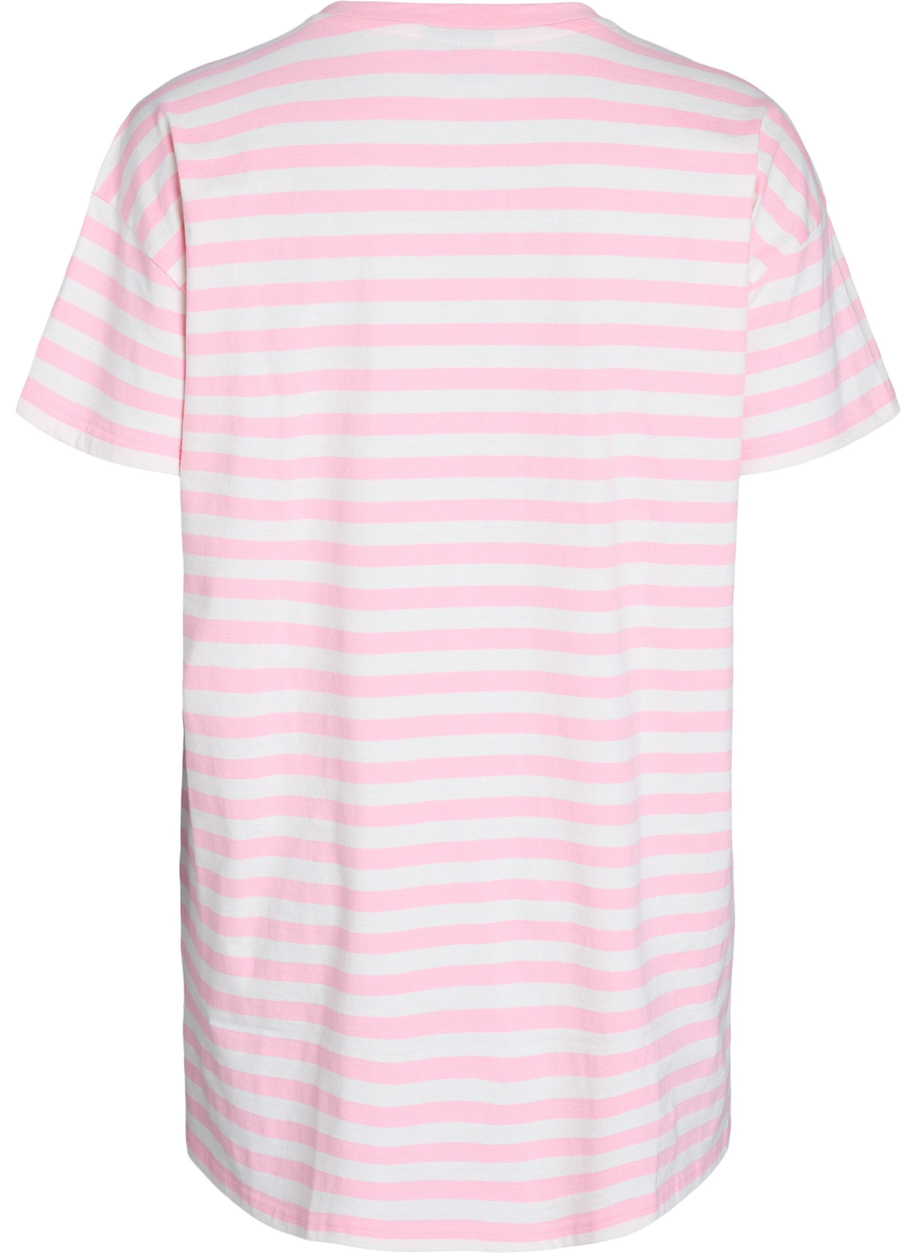 Zizzifashion Long night t-shirt in organic cotton with stripes, Pink, Packshot image number 1