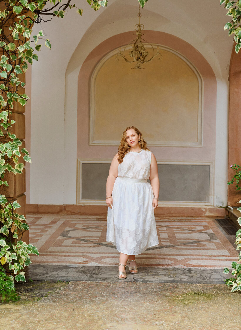 Floral jacquard midi skirt, Vanilla, Image image number 0