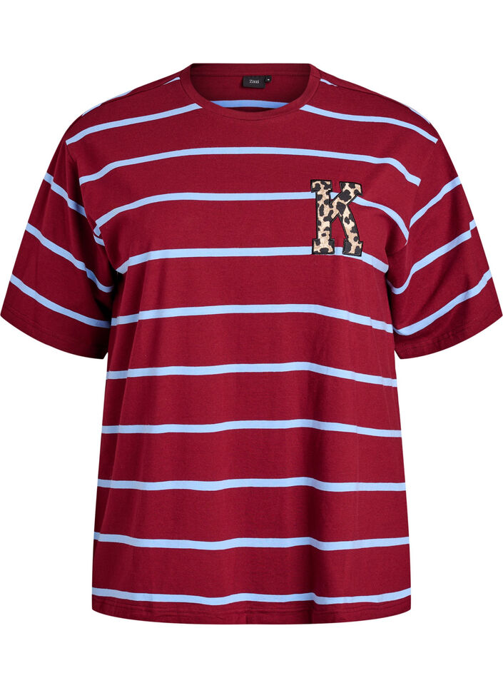 T-shirt with stripes and leopard detail, Red, Packshot image number 0