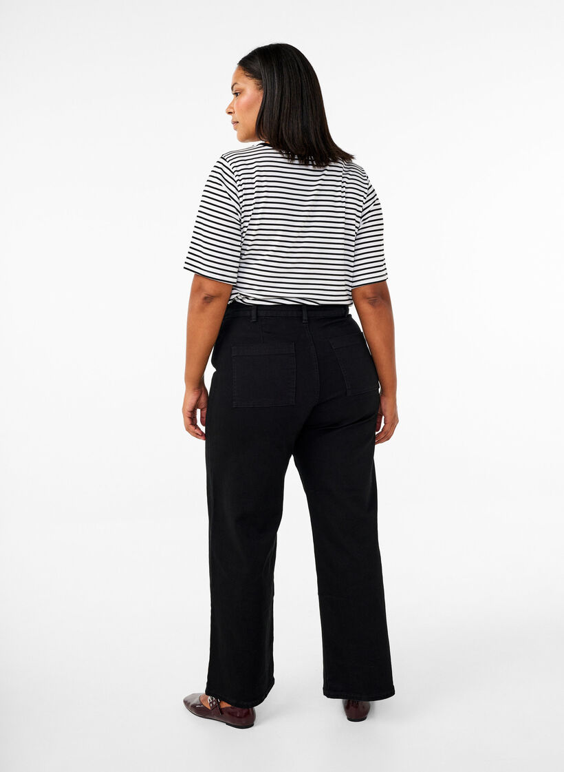 High-waisted jeans with wide legs, Black, Model image number 1