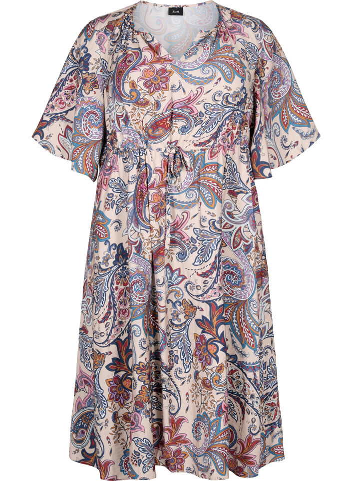 Short sleeve viscose dress in a paisley print, Sand Do. Paisley AOP, Packshot image number 0