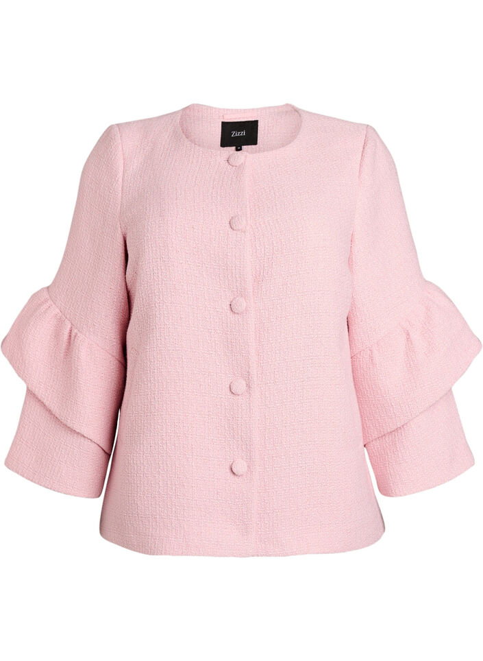 Boucl&eacute; jacket with ruffle details, Pink, Packshot image number 0