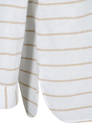 Shirt blouse with button closure in cotton-linen blend, White Taupe Stripe, Packshot image number 3