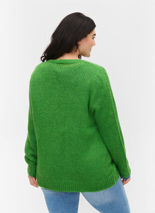 Knitted cardigan with buttons and V-neck, Online Lime, Model image number 1