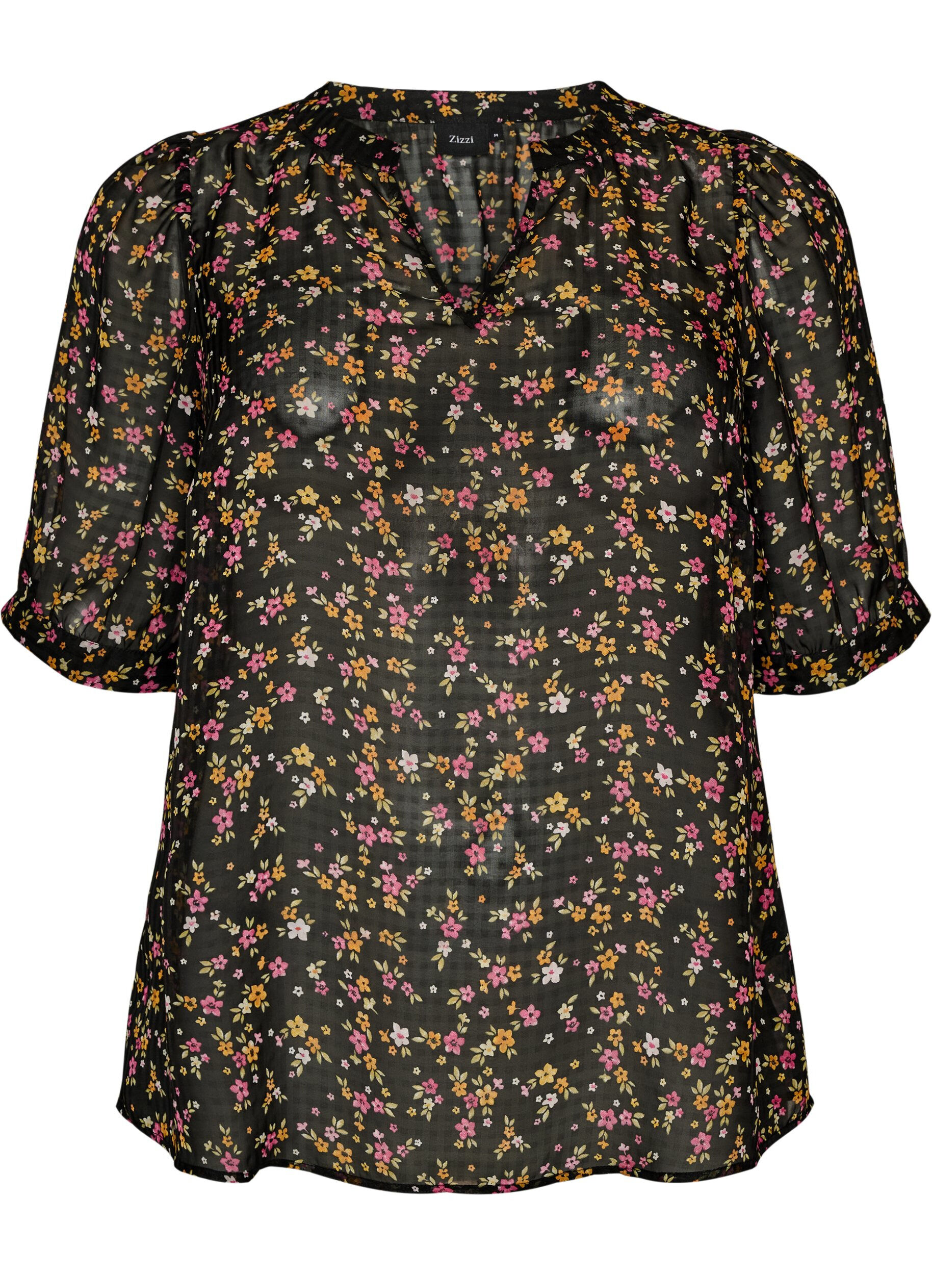 ZizzifashionBlouse with floral print and V-neck, Black, Packshot image number 0
