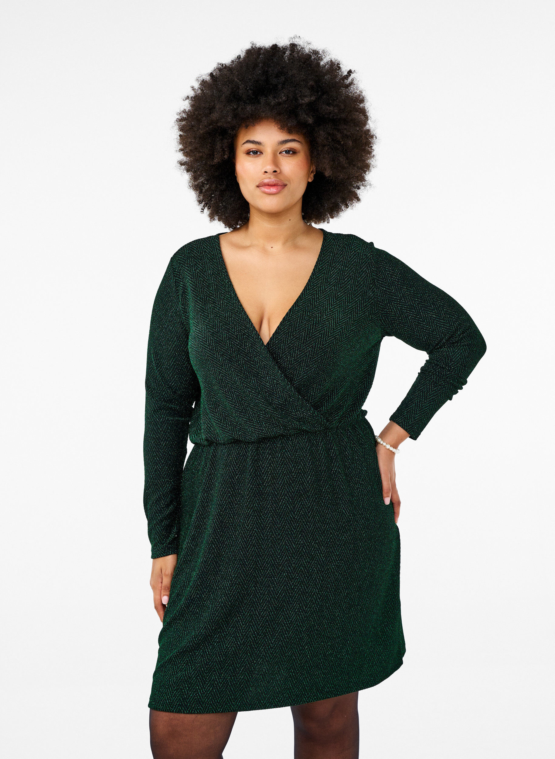 Zizzifashion Glitter dress with zigzag pattern, Scarab ZigZagShimmer, Model image number 0