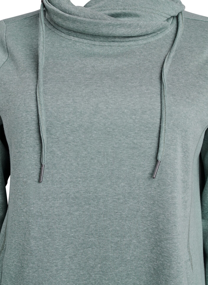 Short sweatshirt dress with high collar and pockets, Green, Packshot image number 2