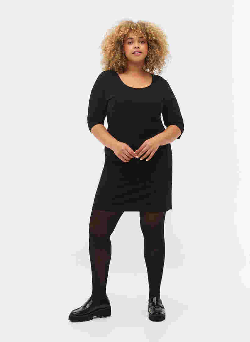 Monochrome dress with 3/4 sleeves and slit, Black, Model image number 3