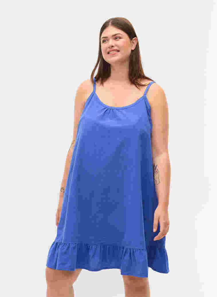 Cotton dress with thin straps and an A-line cut, Dazzling Blue, Model image number 0