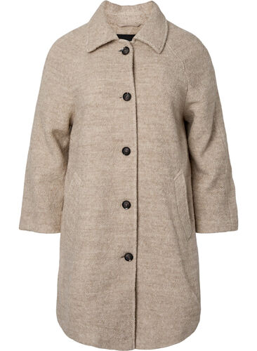 Plaid bouclé coat with buttons, Simply Taupe, Packshot image number 0