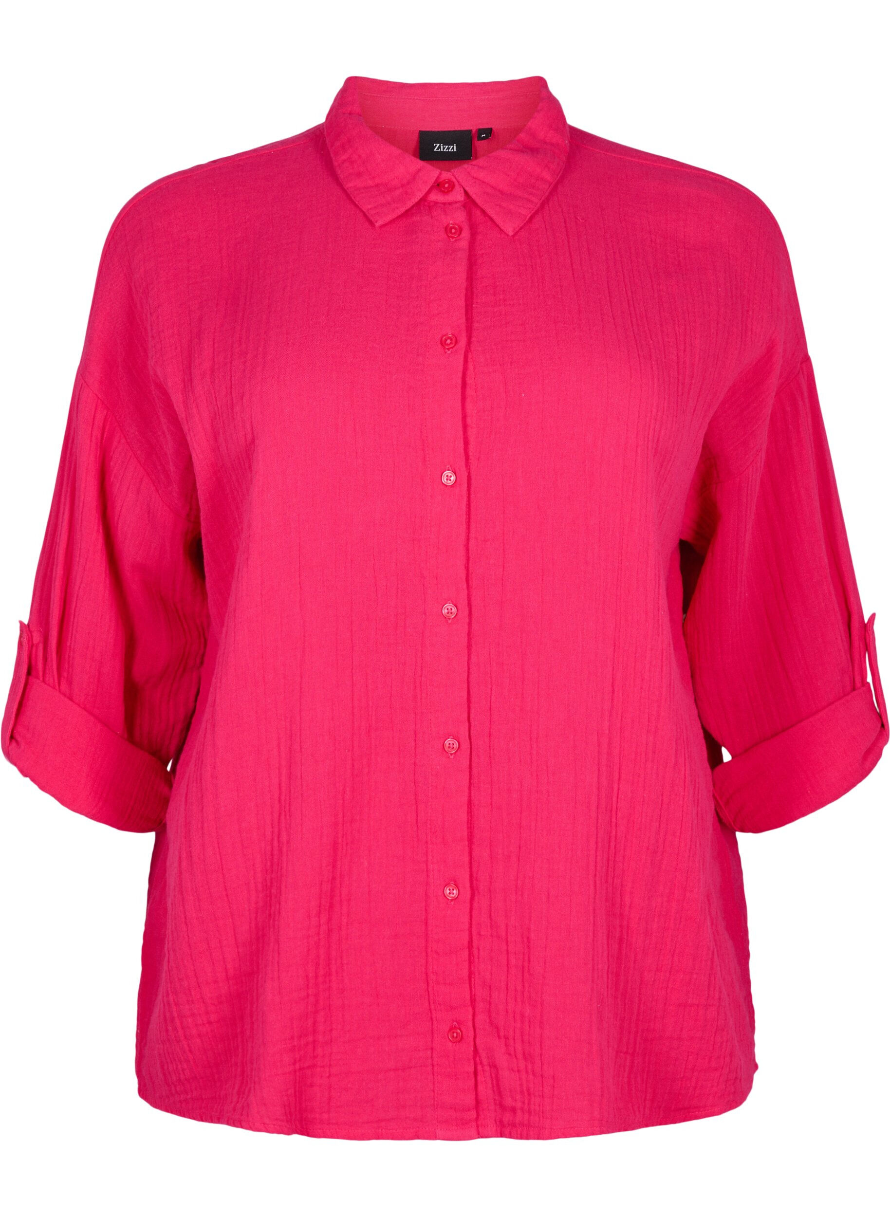 Zizzifashion Shirt with cotton muslin collar, Bright Rose, Packshot image number 0
