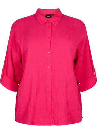 Shirt with cotton muslin collar, Bright Rose, Packshot image number 0