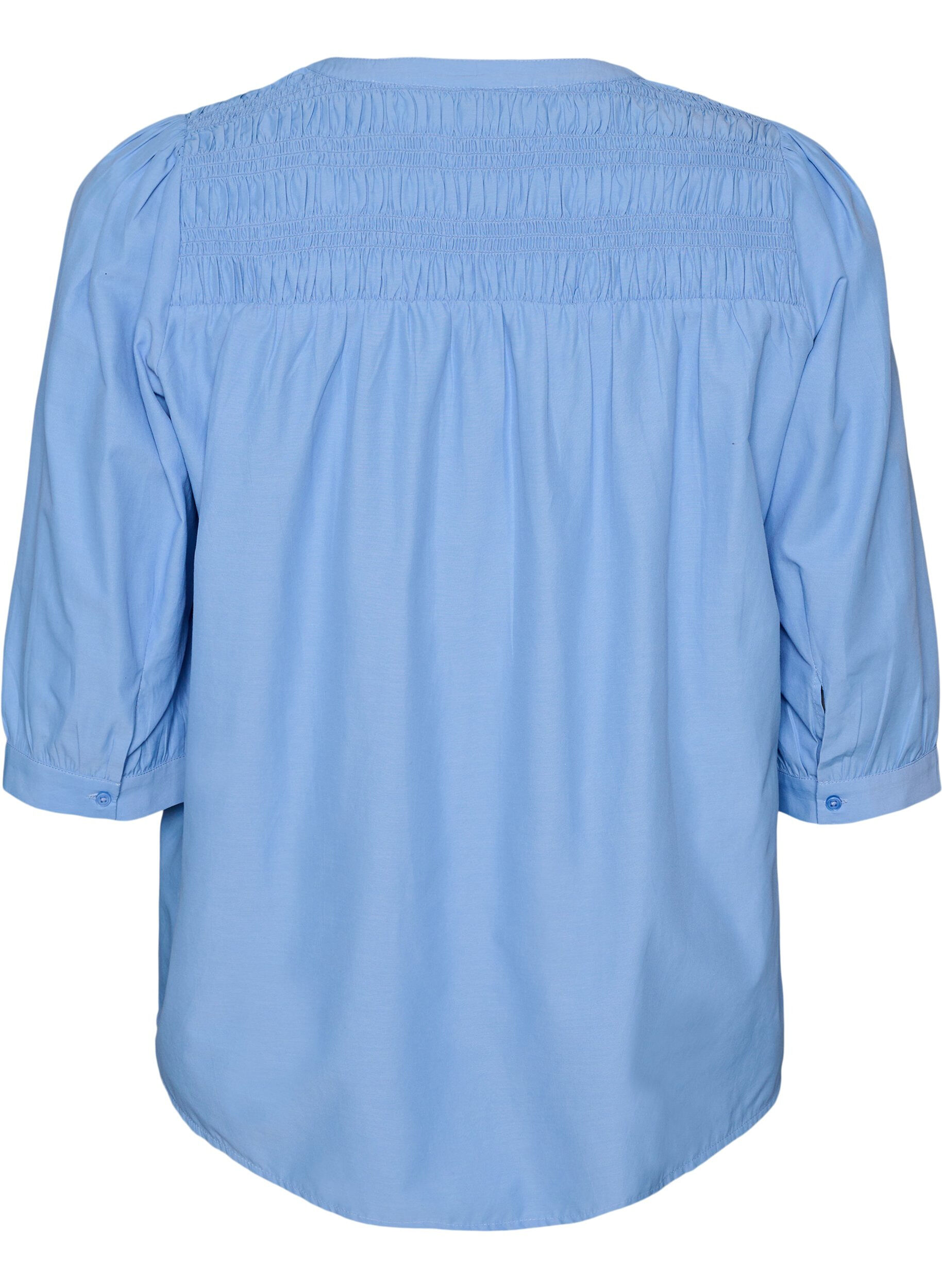 ZizzifashionBlouse with smock and 3/4 sleeves, Blue, Packshot image number 1