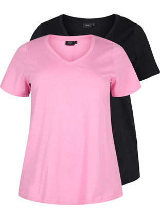2-pack basic cotton t-shirt, Rosebloom / Black, Packshot image number 0