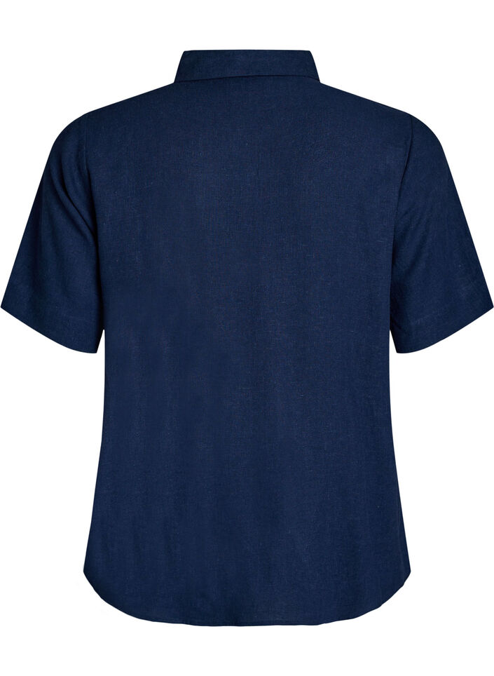 Short-sleeved shirt in linen and viscose, Blue, Packshot image number 1