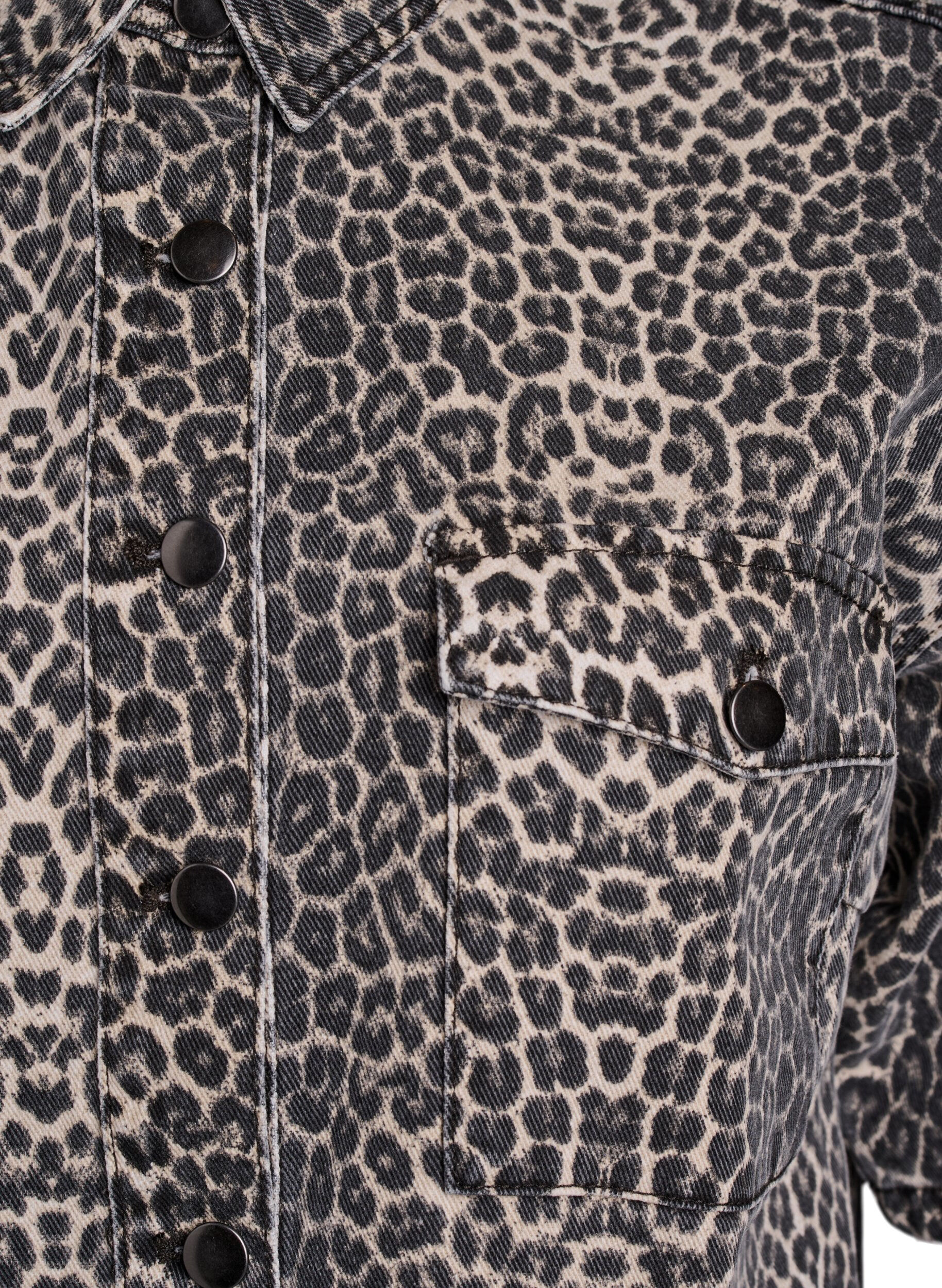 Zizzifashion Denim shirt with leopard print and short sleeves, Leopard, Packshot image number 2