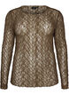 Mesh blouse with pattern and glitter thread, Brown, Packshot image number 0