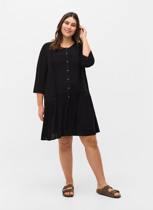 Viscose beach dress with button fastening, Black, Model image number 2