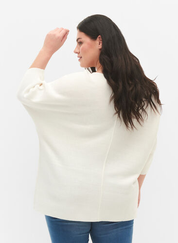 Knitted blouse with 3/4 sleeves, Cloud Dancer, Model image number 1