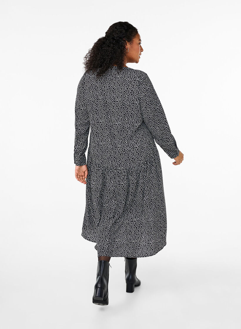 Midi dress with long sleeves, Black Small Flower, Model image number 1
