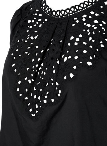 Blouse with anglaise embroidery and 1/2 sleeves, Black, Packshot image number 2