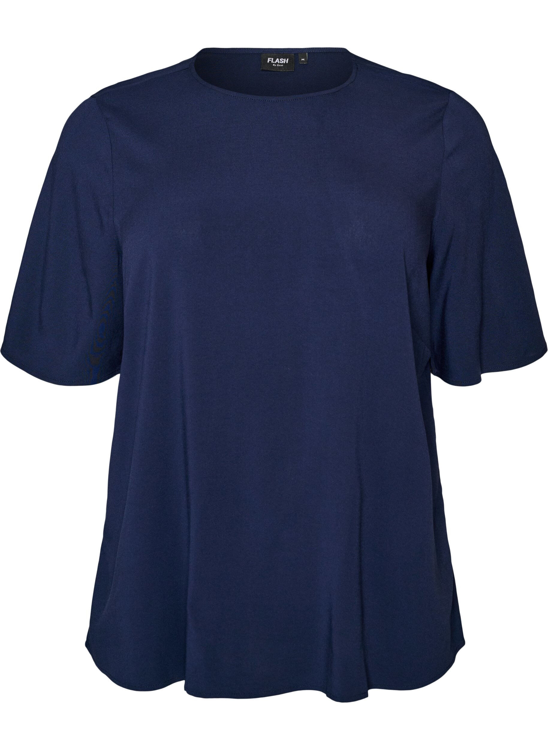 FLASH - Short-sleeved woven blouse with round neck