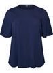 Short-sleeved woven blouse with round neck, Blue, Packshot image number 0