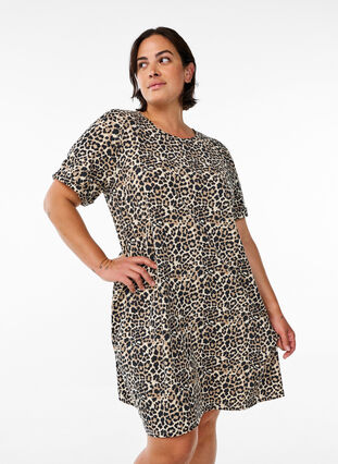 Short T-shirt dress in cotton jersey - Brown - Sz. 40-64 - Zizzifashion Short T-shirt dress in cotton jersey - Brown - Sz. 40-64 - Zizzifashion