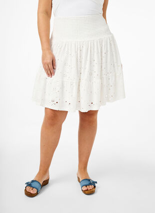 Smock skirt with hole pattern, Bright White, Model image number 2
