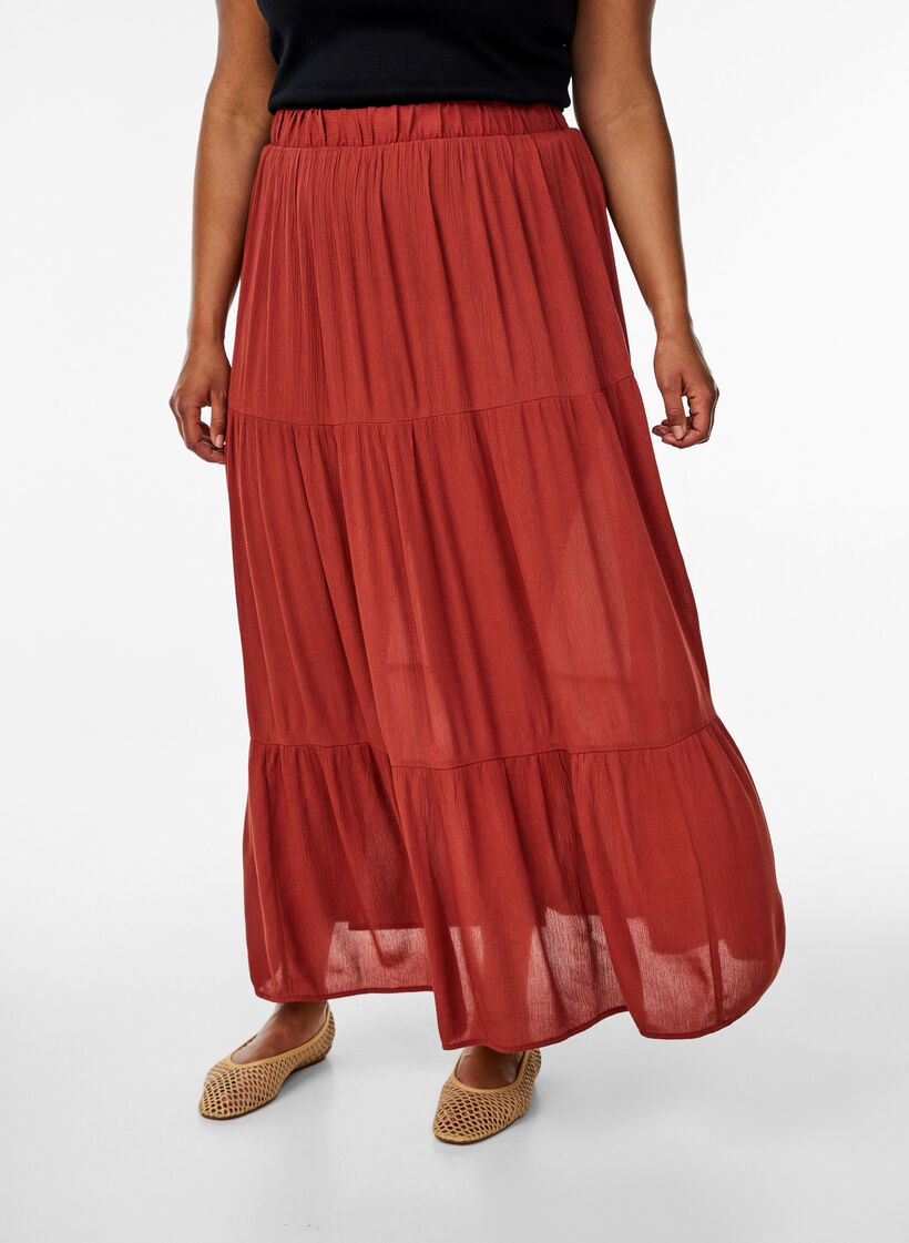 Long skirt with elasticated waist, Red, Model image number 2