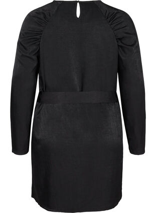 Dress with puff sleeves and belt, Black, Packshot image number 1