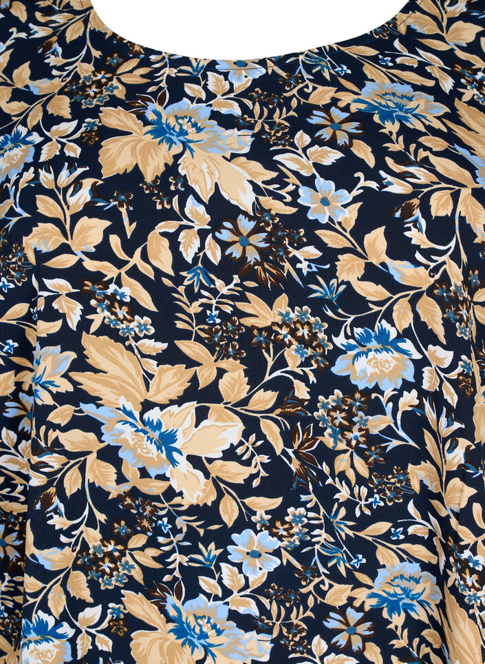 FLASH - Blouse with short sleeves and print, Brown Blue Flower, Packshot image number 2