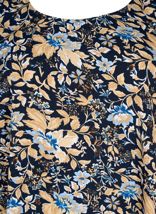 FLASH - Blouse with short sleeves and print, Brown Blue Flower, Packshot image number 2