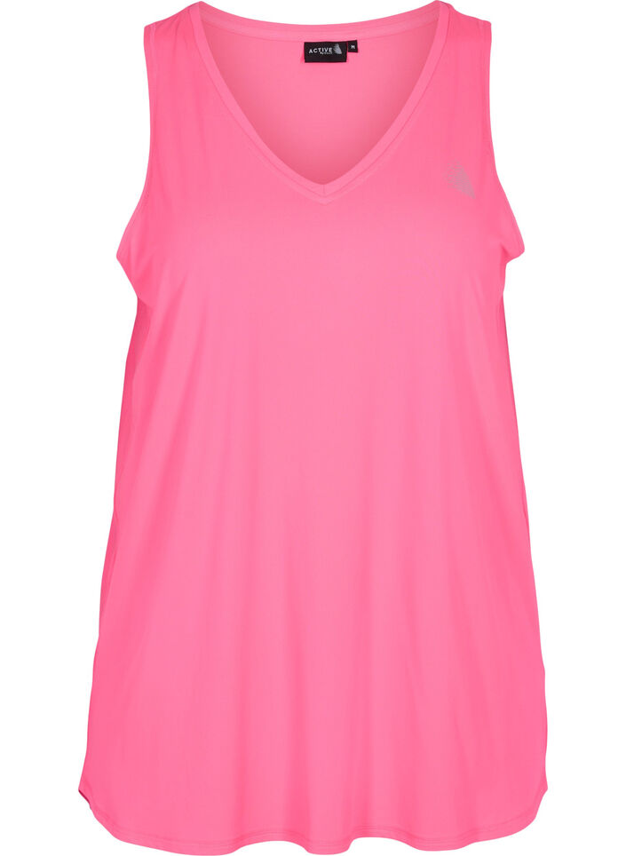 Sports top with V-neck, Neon pink, Packshot image number 0