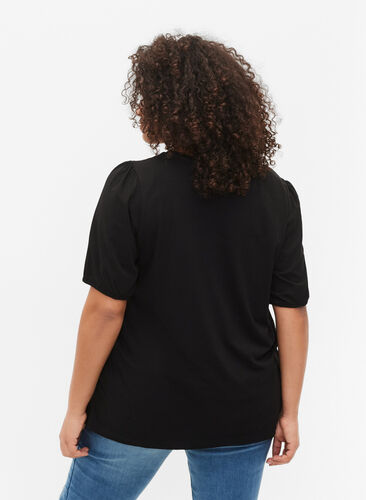 Cotton t-shirt with 2/4 sleeves, Black, Model image number 1