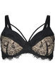Padded bra with lace and string, Black, Packshot image number 0