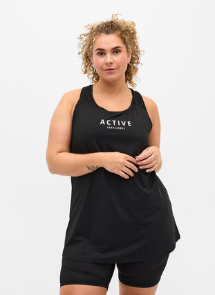 Sports top with text print, Black, Model image number 0