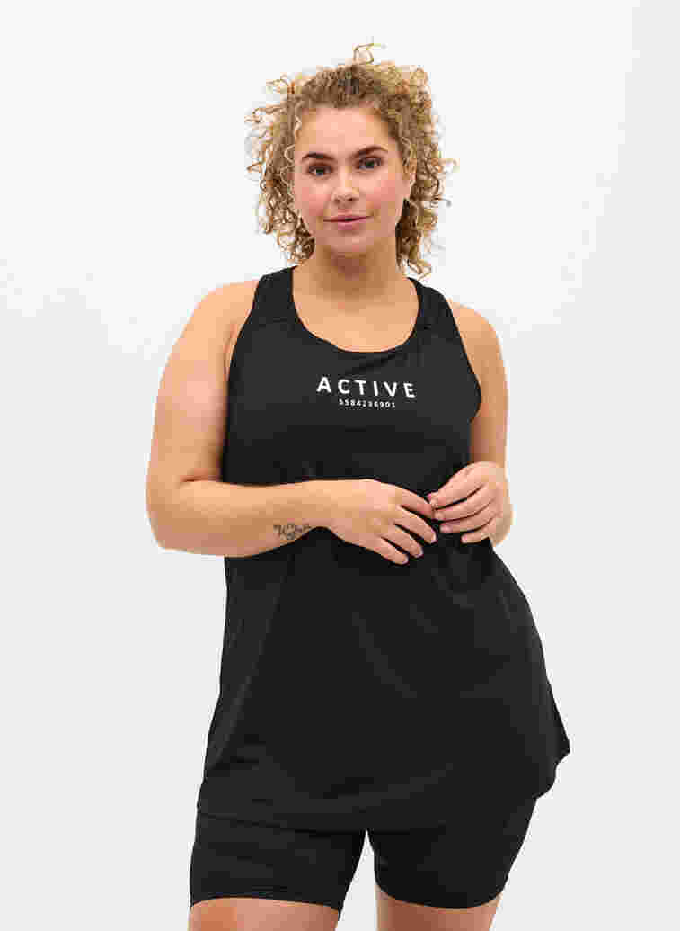 Sports top with text print, Black, Model image number 0