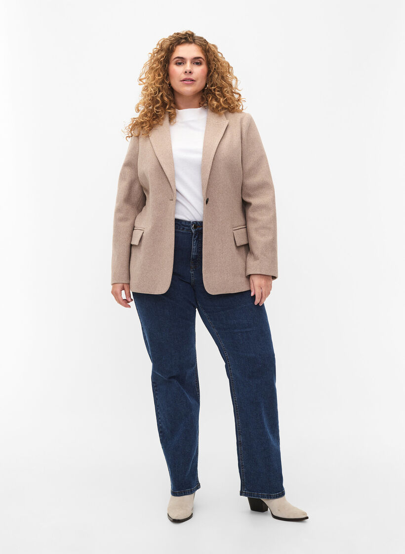 Melange blazer with slit, Pumice Stone Mel., Model image number 4