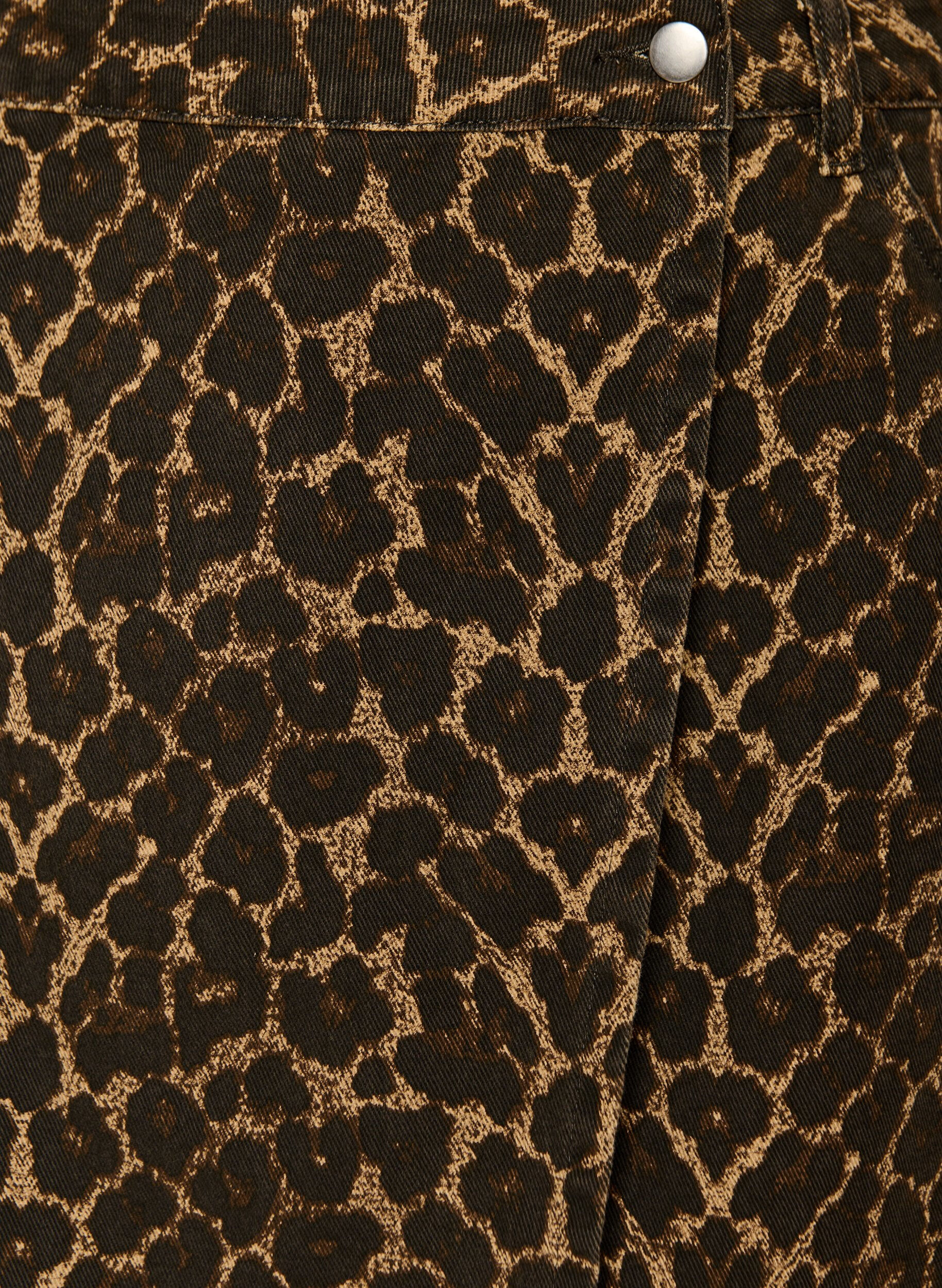 Zizzifashion Short denim skirt with leopard print and an A-line shape, Brown, Packshot image number 2